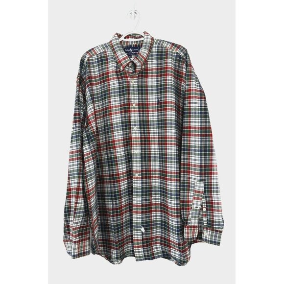 VTG Ralph Lauren XL Red Green Plaid The Big Shirt Oversized Cottagecore Preppy - Picture 1 of 10